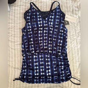 NWT. Athleta Navy and White Tankini. Size 38 B/C.